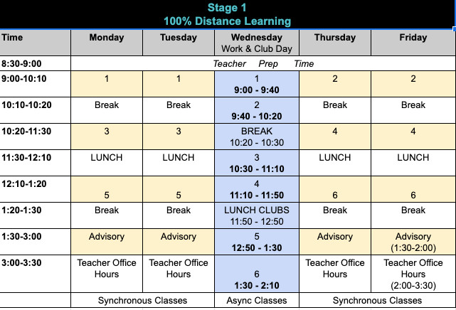 20 DL bell schedule